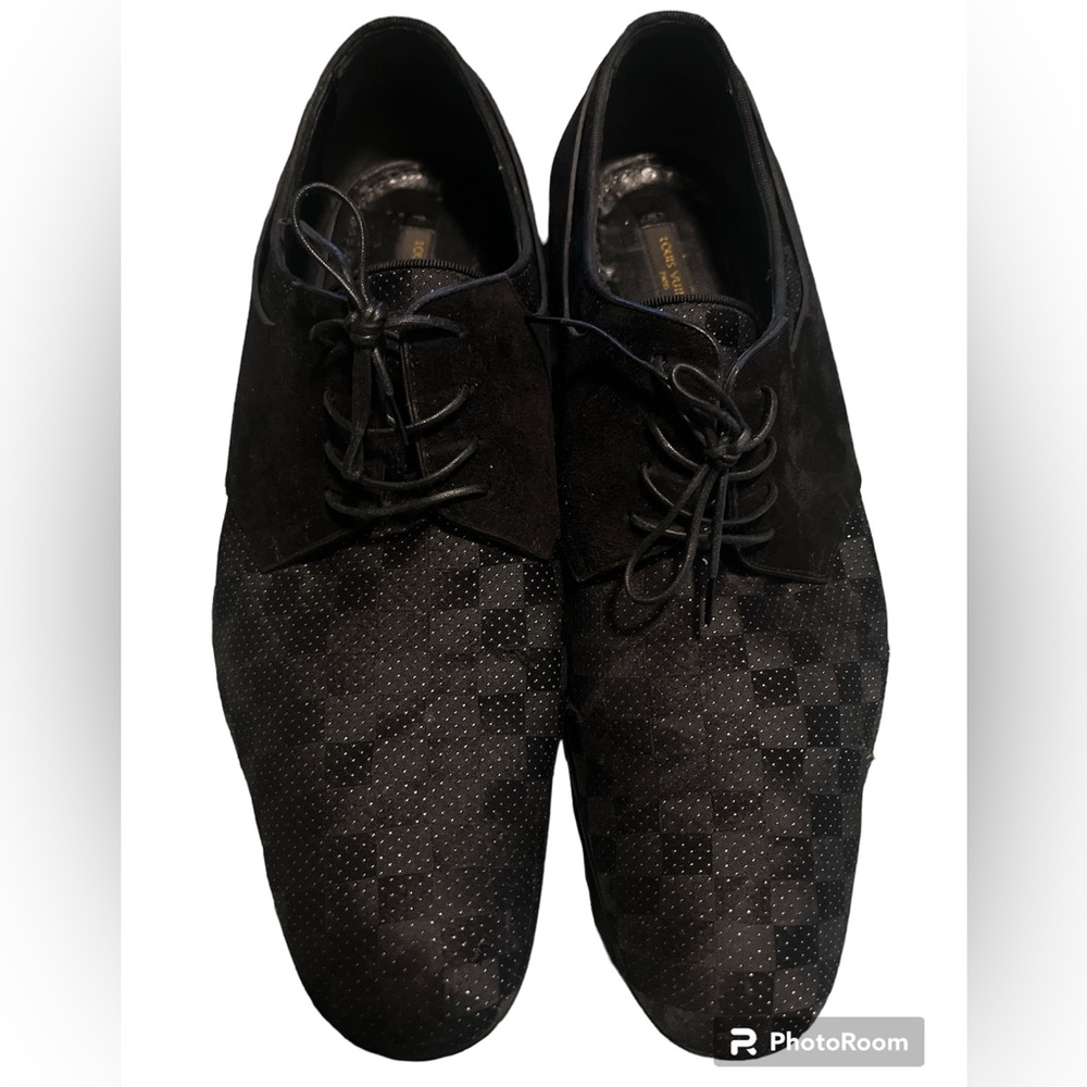 Vuitton Textured Damier Graphite Fabric and Suede Lace Up Derby